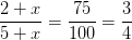 \frac{2+x}{5+x}=\frac{75}{100}=\frac{3}{4}
