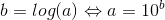 b = log(a) \Leftrightarrow a=10^{b}