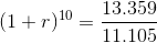 (1+r)^{10}=\frac{13.359}{11.105}