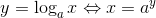 y=\log _{a}x\Leftrightarrow x=a^{y}