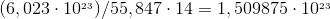 (6,023 \cdot 10^{_{23}}) / 55,847 \cdot 14 = 1,509875\cdot 10^{_{23}}