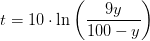 t=10\cdot \ln\left ( \frac{9y}{100-y} \right )
