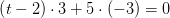 \left ( t-2 \right )\cdot 3+5\cdot (-3)=0