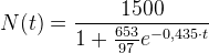 N(t)=\frac{1500}{1+\tfrac{653}{97}e^{-0{,}435\cdot t}}