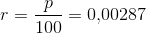 r=\frac{p}{100}=0{,}00287
