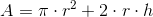A=\pi \cdot r^2+2\cdot r\cdot h
