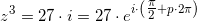 \small z^3=27\cdot i=27\cdot e^{i\cdot \left (\tfrac{\pi }{2}+p\cdot 2\pi \right )}