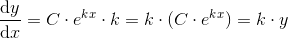 \frac{\mathrm{d} y}{\mathrm{d} x}=C\cdot e^{kx}\cdot k=k\cdot (C\cdot e^{kx})=k\cdot y
