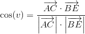 \cos(v)=\frac{\overrightarrow{AC}\cdot \overrightarrow{BE}}{ \left | \overrightarrow{AC} \right | \cdot \left | \overrightarrow{BE} \right |}