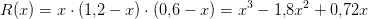 R(x)=x\cdot (1{,}2-x)\cdot \left ( 0{,}6-x \right )=x^3-1{,}8x^2+0{,}72x