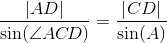 \frac{\left | AD \right |}{\sin(\angle AC\! D)}=\frac{\left | CD \right |}{\sin( A)}