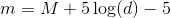 m=M+5\log(d)-5