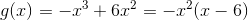 g(x)=-x^3+6x^2=-x^2(x-6)