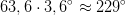 63,6\cdot 3,6^{\circ}\approx 229^{\circ}