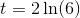 t=2\ln(6)