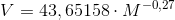 V=43,65158\cdot M^{-0,27}