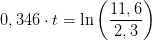 0,346\cdot t=\ln\left (\frac{11,6}{2,3} \right )