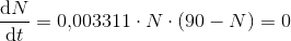 \frac{\mathrm{d} N}{\mathrm{d} t}=0{,}003311\cdot N\cdot (90-N)=0