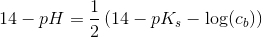 14-pH=\frac{1}{2}\left ( 14-pK_s-\log(c_b) \right )