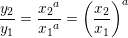 \small \frac{y_2}{y_1}=\frac{{x_2}^a}{{x_1}^a}=\left (\frac{x_2}{x_1} \right )^a