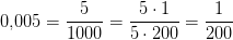 0{,}005=\frac{5}{1000}=\frac{5\cdot 1}{5\cdot 200}=\frac{1}{200}