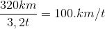 \frac{320km}{3,2t}=100.km/t