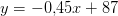 y=-0{,}45x+87