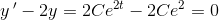 y{\, }'-2y= 2Ce^{2t}-2Ce^{2}=0