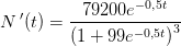 N{\, }'(t)=\frac{79200e^{-0{,}5t}}{\left (1+99e^{-{0,}5t} \right )^3}