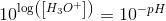 10^{\log\left ( \left [ H_3O^+ \right ] \right )}=10^{-pH}