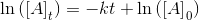 \ln\left (\left [ A \right ]_t \right )=-kt+\ln\left (\left [ A \right ]_0 \right )