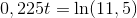 0,225t=\ln(11,5)