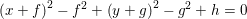 \small \left ( x+f \right )^2-f^2+\left ( y+g \right )^2-g^2+h=0