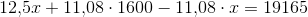 12{,}5x+11{,}08\cdot 1600-11{,}08\cdot x=19165
