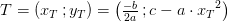 T=\left ( x_T\, ;y_T \right )=\left ( \tfrac{-b}{2a}\, ;c-a\cdot {x_T}^2 \right )