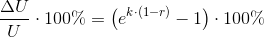\frac{\Delta U}{U} \cdot 100\%=\left (e^{k\cdot (1-r)}-1 \right )\cdot 100\%