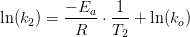 \ln(k_2)=\frac{-E_a}{R}\cdot \frac{1}{T_2}+\ln(k_o)