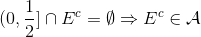(0,\frac{1}{2}]\cap E^c = \emptyset \Rightarrow E^c \in \mathcal{A}