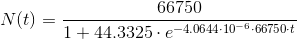N(t)=\frac{66750}{1+44.3325\cdot e^{-4.0644\cdot10^{-6}\cdot 66750\cdot t}}