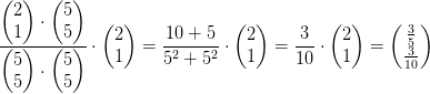 \frac{\begin{pmatrix} 2\\1 \end{pmatrix}\cdot \begin{pmatrix} 5\\5 \end{pmatrix}}{\begin{pmatrix} 5\\5 \end{pmatrix}\cdot \begin{pmatrix} 5\\5 \end{pmatrix}}\cdot \begin{pmatrix} 2\\1 \end{pmatrix}=\frac{10+5}{5^2+5^2}\cdot \begin{pmatrix} 2\\1 \end{pmatrix}=\frac{3}{10}\cdot \begin{pmatrix} 2\\1 \end{pmatrix}=\begin{pmatrix} \frac{3}{5}\\\frac{3}{10} \end{pmatrix}