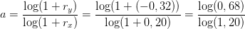 a=\frac{\log(1+r_y)}{\log(1+r_x)}=\frac{\log(1+(-0,32))}{\log(1+0,20)}=\frac{\log(0,68)}{\log(1,20)}