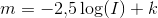 m=-2{,}5\log(I)+k