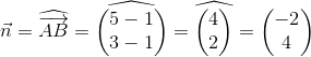 \vec{n}=\widehat{\overrightarrow{AB}}=\widehat{\begin{pmatrix} 5-1\\ 3-1 \end{pmatrix}}=\widehat{\begin{pmatrix} 4\\ 2 \end{pmatrix}}={\begin{pmatrix} -2\\ 4 \end{pmatrix}}