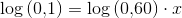 \log\left (0{,}1 \right )=\log\left ( 0{,}60 \right )\cdot x