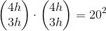 \begin{pmatrix} 4h\\3h \end{pmatrix}\cdot\begin{pmatrix} 4h\\3h \end{pmatrix}=20^2