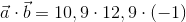 \vec{a}\cdot\vec{b}=10,9\cdot 12,9\cdot (-1)