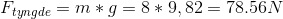 F_{tyngde}=m*g=8*9,82=78.56N