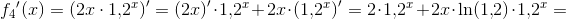 {f_4}{}'(x)=\left (2x\cdot 1{,}2^x \right ){}'=\left ( 2x \right ){}'\cdot 1{,}2^x+2x\cdot \left (1{,}2^x \right ){}'=2\cdot1{,}2^x+2x\cdot\ln(1{,}2 )\cdot 1{,}2^x=