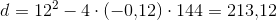 d=12^2-4\cdot (-0{,}12)\cdot 144=213{,}12