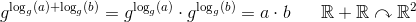 g^{\log_g(a)+\log_g(b)}=g^{\log_g(a)}\cdot g^{\log_g(b)}}=a\cdot b\; \; \; \; \; \; \mathbb{R}+\mathbb{R}\curvearrowright \mathbb{R}^2